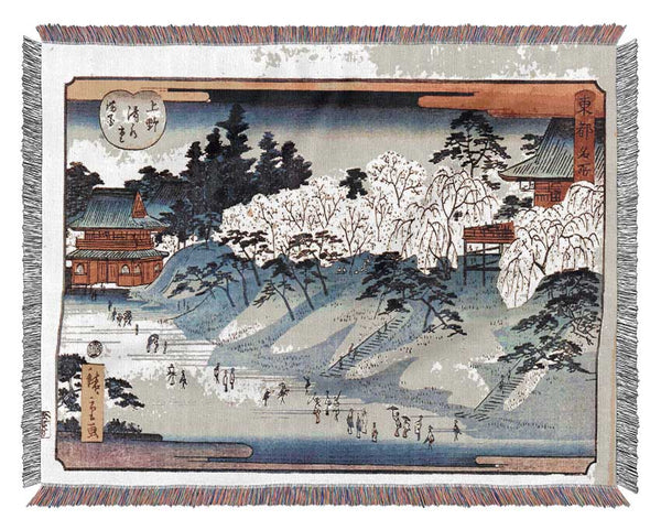 Hiroshige Going To Temple Woven Blanket
