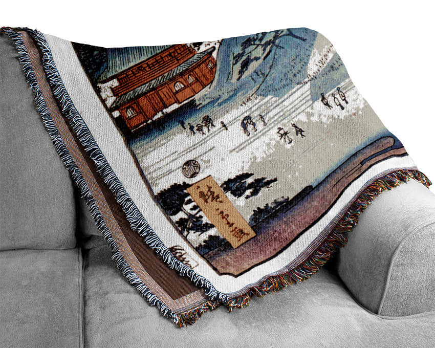 Hiroshige Going To Temple Woven Blanket