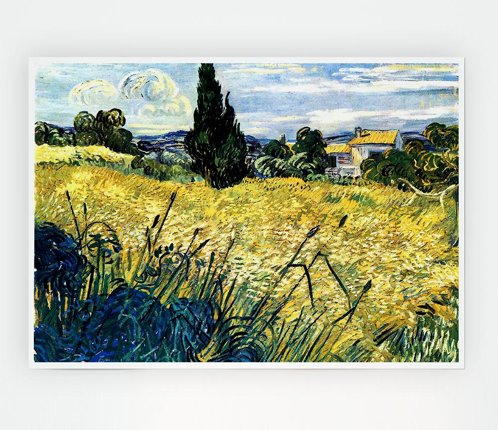 Van Gogh Green Wheat Field With Cypress 2 Print Poster Wall Art