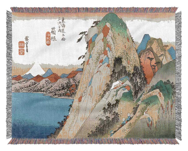 Hiroshige High Rocks By A Lake Woven Blanket
