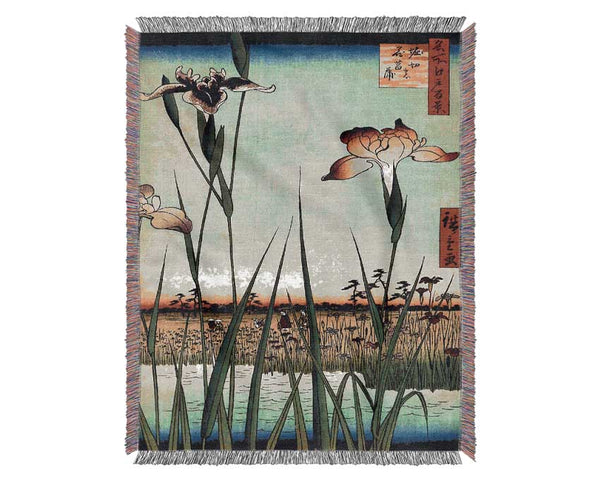Hiroshige Iris Garden Woven Blanket