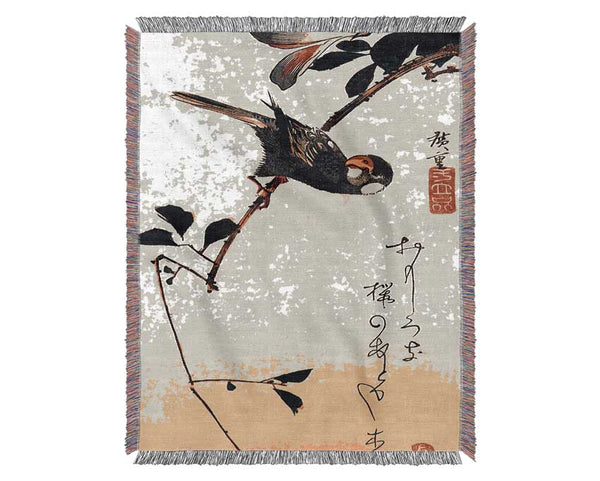 Hiroshige Java Sparrow And Magnolia Woven Blanket