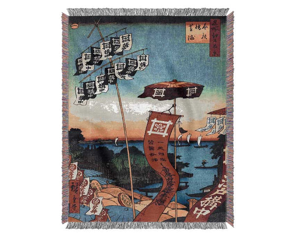Hiroshige Kanasugi Bridge Woven Blanket