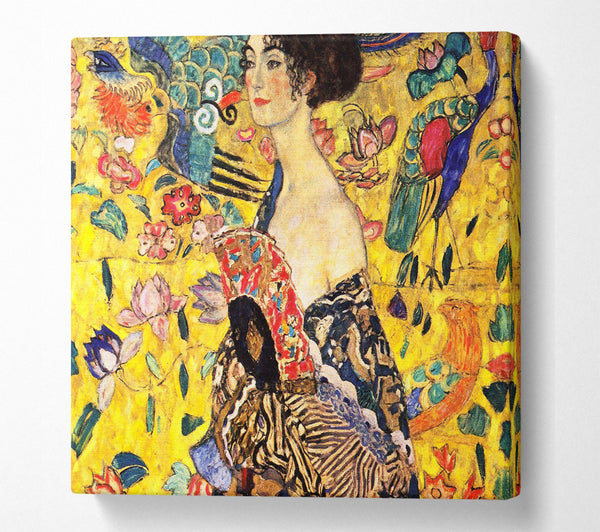 A Square Canvas Print Showing Klimt Lady With Fan Square Wall Art