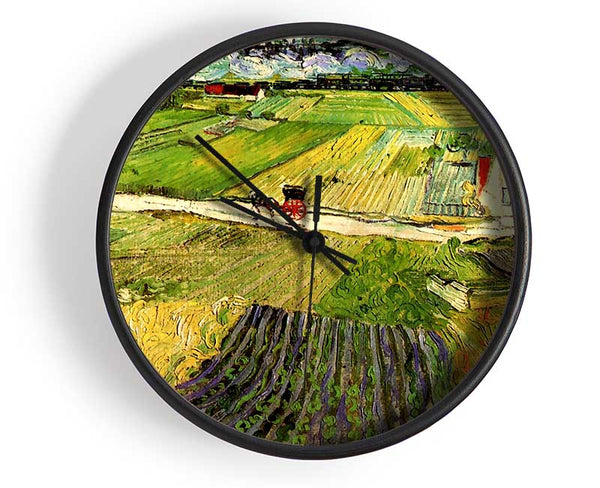 Van Gogh Landscape With Carriage And Train In The Background Clock - Wallart-Direct UK