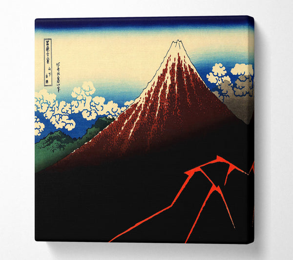 A Square Canvas Print Showing Hokusai Lightning Below The Summit Square Wall Art