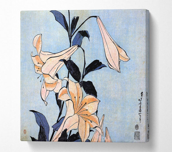 Picture of Hokusai Lilies Square Canvas Wall Art