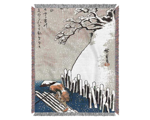 Hiroshige Man On A Raft Woven Blanket