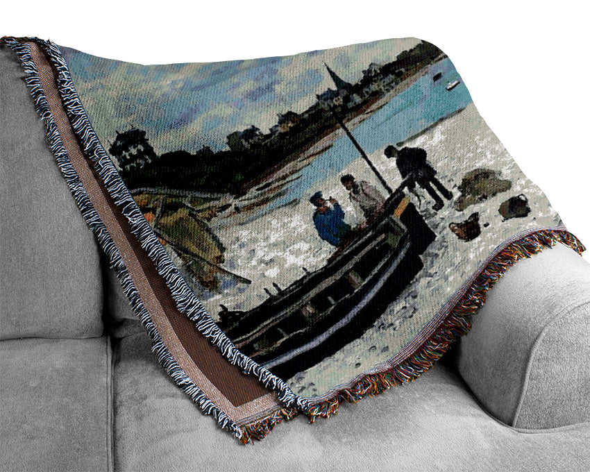 Monet The Beach At Sainte-Adresse Woven Blanket