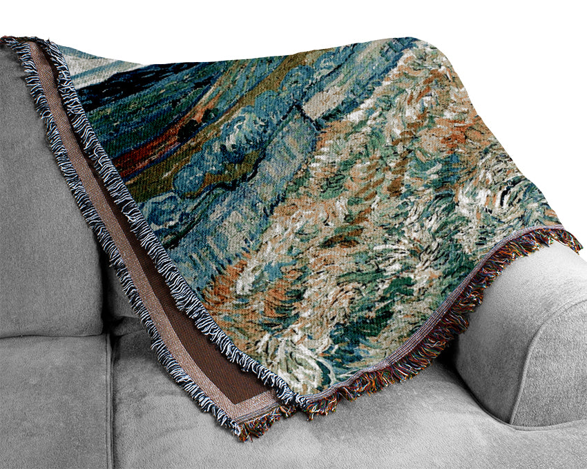 Van Gogh Mountain Landscape Behind The Hospital Saint-Paul Woven Blanket