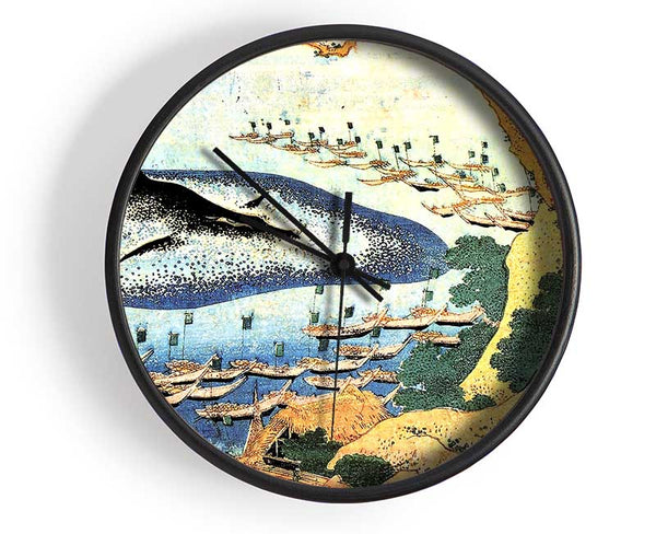 Hokusai Ocean Landscape And Whale Clock - Wallart-Direct UK