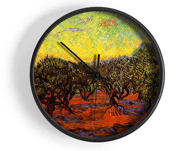 Van Gogh Olive Grove Orange Sky Clock - Wallart-Direct UK