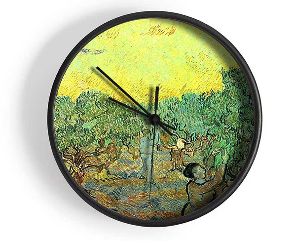 Van Gogh Olive Pickers In A Grove Clock - Wallart-Direct UK