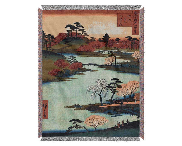 Hiroshige Open Garden At Fukagawa Woven Blanket