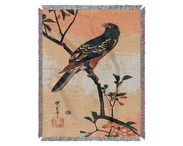 Hiroshige Parrot On A Blooming Branch Woven Blanket