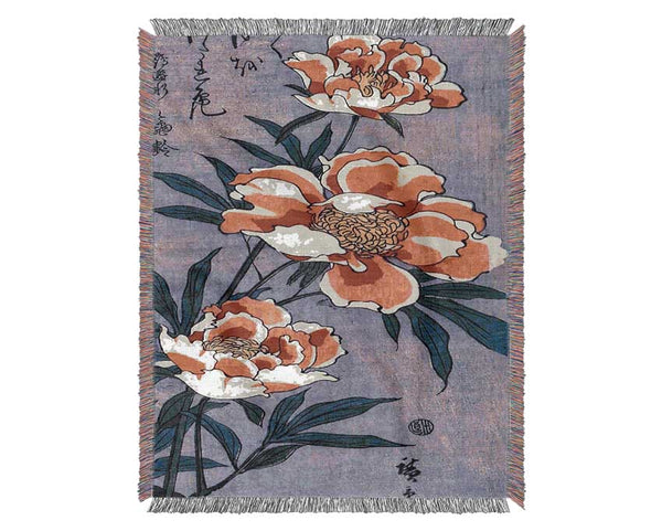Hiroshige Peonies Woven Blanket