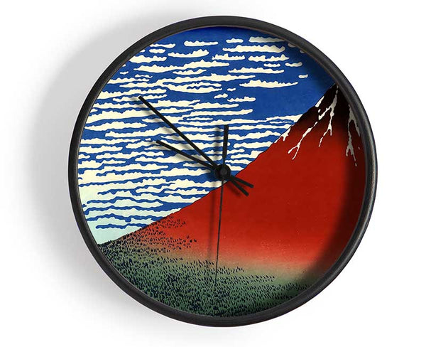 Hokusai Red Southern Wind On Fiji On A Clear Morning Clock - Wallart-Direct UK