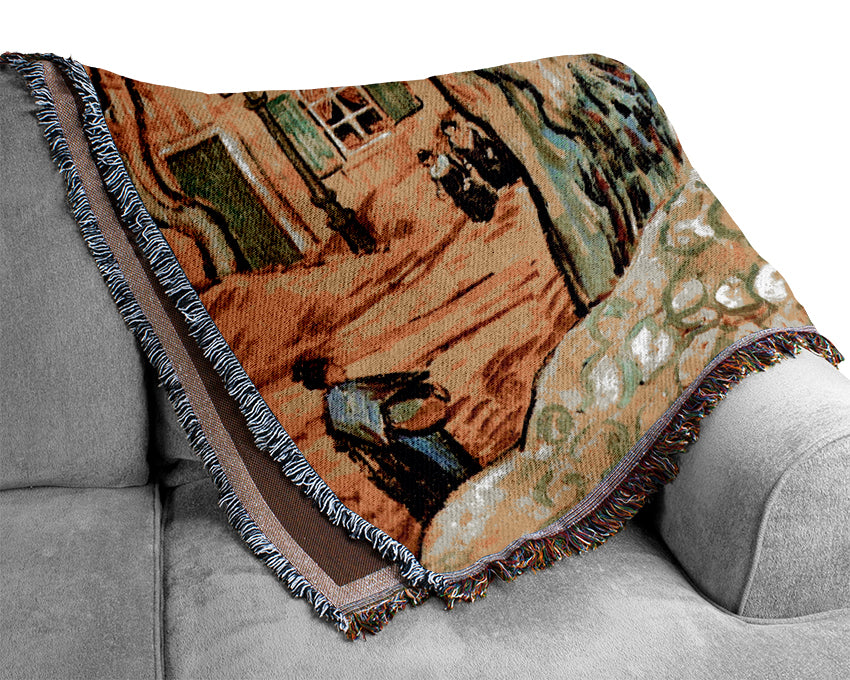 Van Gogh Road Workers On The Boulevard Victor Hugo In Saint-Remy Woven Blanket
