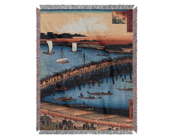 Hiroshige Ryogoku Bridge And The Great Riverbank Woven Blanket