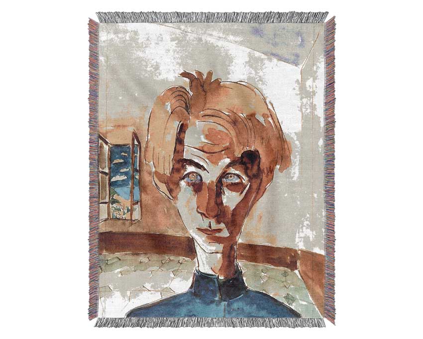 Walter Gramatte Self Portrait In A Room Woven Blanket
