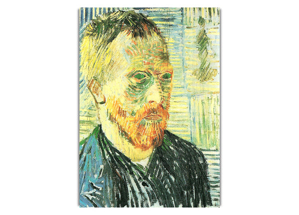Selbstporträt mit Hintergrund eines japanischen Holzschnitts von Van Gogh
