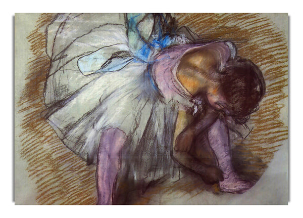 Sitzende Tänzerin schnürt ihren Schuh von Degas