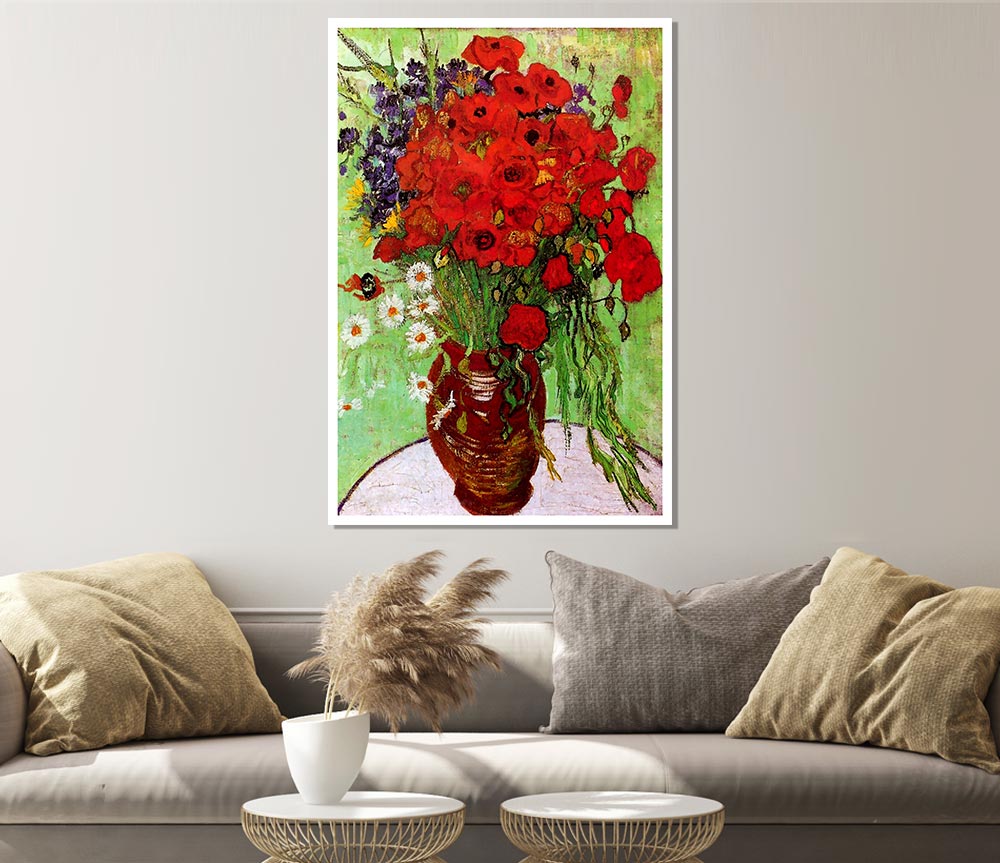 Van Gogh Still Life Red Poppies And Daisies Print Poster Wall Art