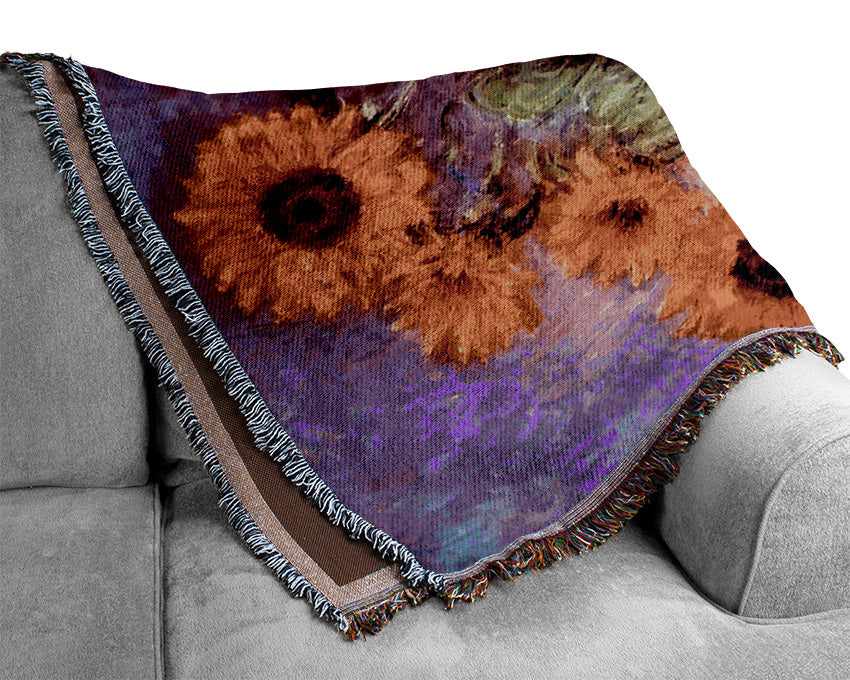 Monet Still Life Sunflowers Woven Blanket