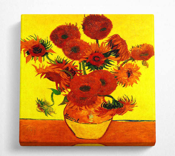 A Square Canvas Print Showing Van Gogh Still Life Vase With Fifteen Sunflowers 3 Square Wall Art
