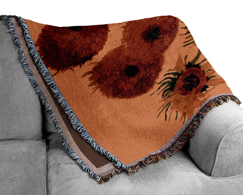 Van Gogh Still Life Vase With Fifteen Sunflowers 3 Woven Blanket