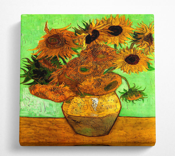 A Square Canvas Print Showing Van Gogh Still Life Vase With Twelve Sunflowers 2 Square Wall Art