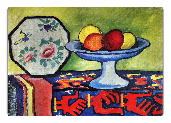 Stillleben mit Apfelschale und japanischem Fächer von August Macke