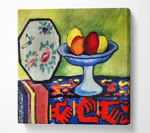 A Square Canvas Print Showing August Macke Still Life With Apple Peel And A Japanese Fan Square Wall Art