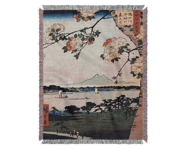 Hiroshige Suijin Shrine And Massaki On Sumida River Woven Blanket