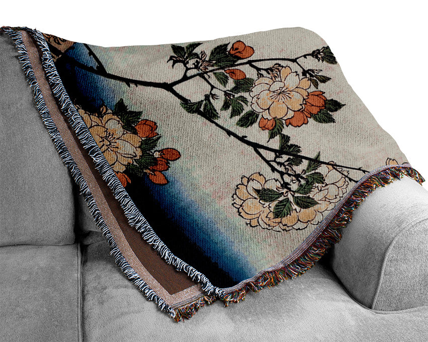 Hiroshige Suijin Shrine And Massaki On Sumida River Woven Blanket