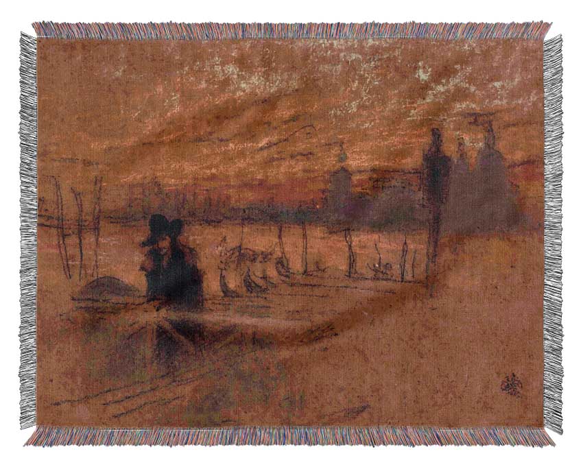 Whistler Sunset Red And Gold Woven Blanket
