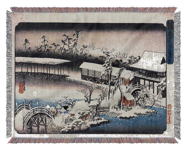Hiroshige Temple Complex In The Snow Woven Blanket