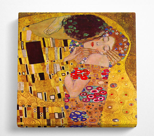 A Square Canvas Print Showing Klimt The Kiss Close Square Wall Art