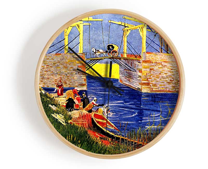 Van Gogh The Langlois Bridge At Arles With Women Washing Clock - Wallart-Direct UK