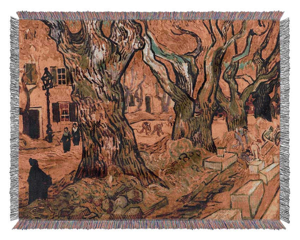 Van Gogh The Road Menders Woven Blanket