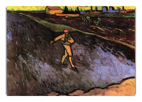 Der Sämann mit dem Stadtrand von Arles im Hintergrund von Van Gogh