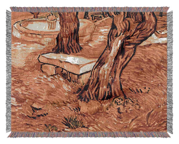 Van Gogh The Stone Bench In The Garden Of Saint-Paul Hospital Woven Blanket