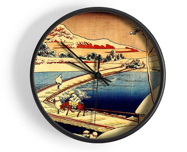 Hokusai The Swimming Bridge Of Sano Clock - Wallart-Direct UK