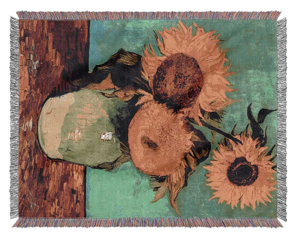 Van Gogh Three Sunflowers In A Vase Woven Blanket