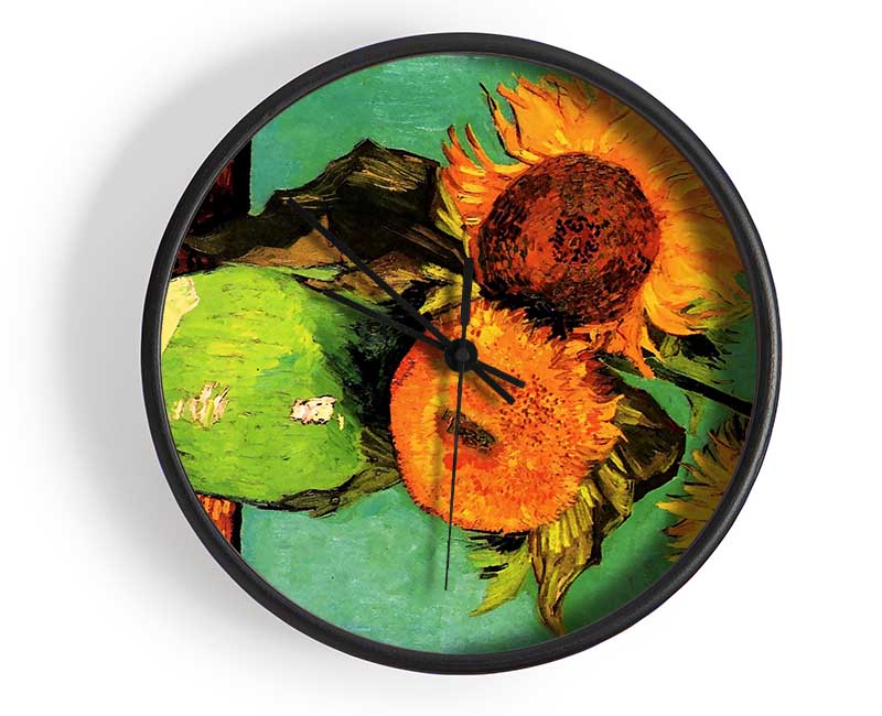 Van Gogh Three Sunflowers In A Vase Clock - Wallart-Direct UK