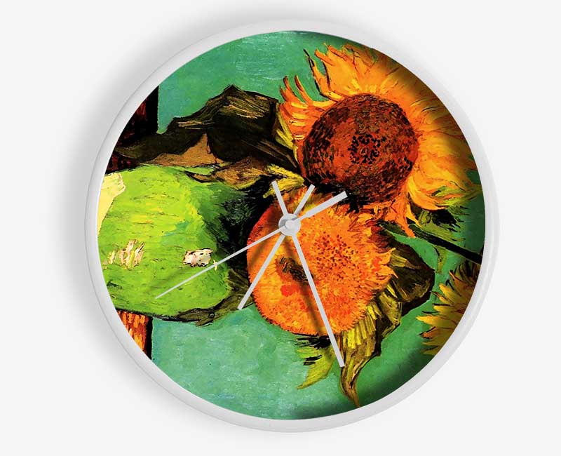Van Gogh Three Sunflowers In A Vase Clock - Wallart-Direct UK