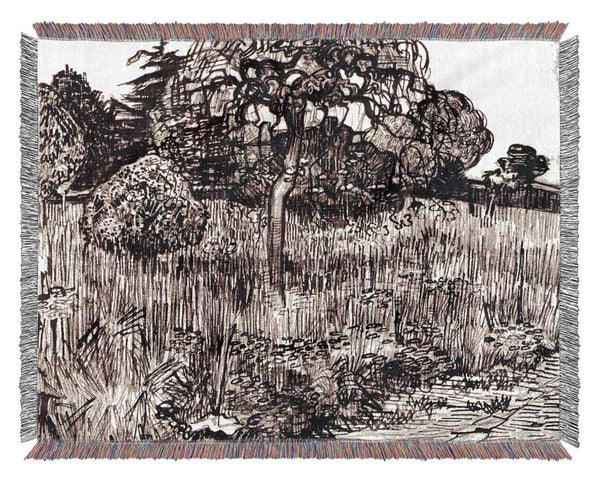 Van Gogh Tree In A Meadow Woven Blanket