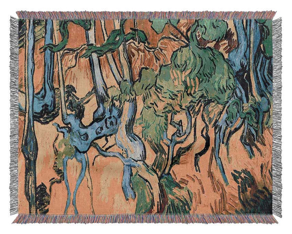 Van Gogh Tree Roots And Trunks Woven Blanket