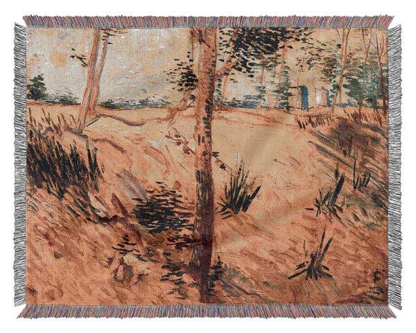 Van Gogh Trees In A Field On A Sunny Day Woven Blanket