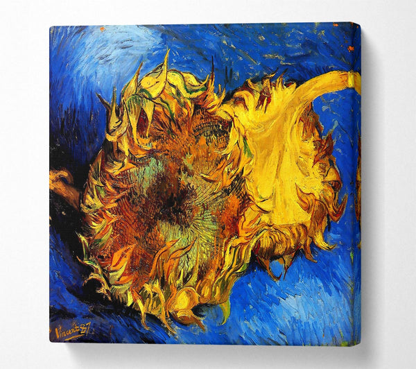 Picture of Van Gogh Two Cut Sunflowers 3 Square Canvas Wall Art